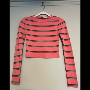Zara Pink and Green Striped Crop Top